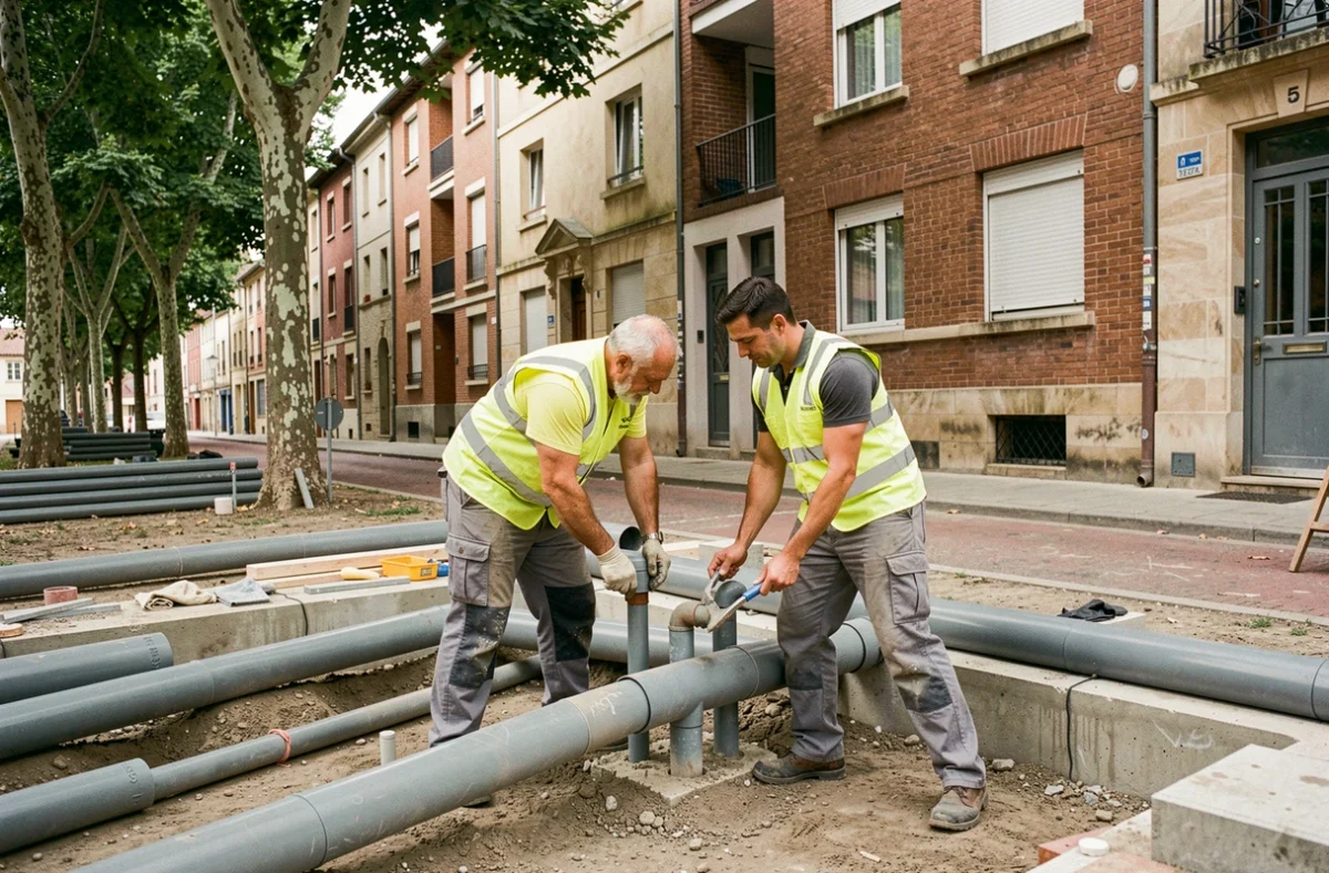 Équipe d'APS 32 Travaux réalisant des travaux de plomberie et de rénovation à Auch dans le Gers
