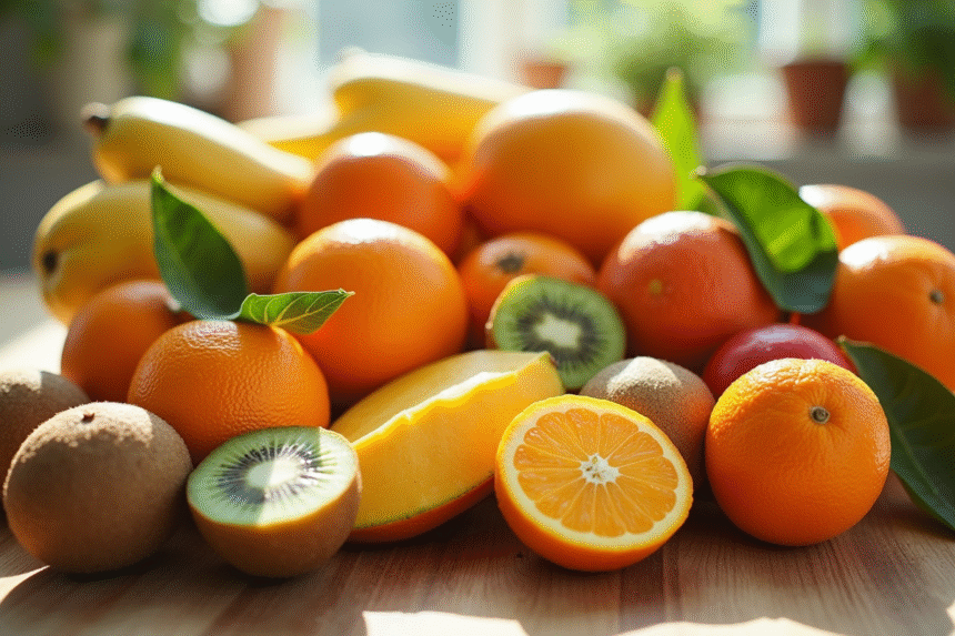 Assortiment de fruits frais et vitaminés sur une table en cuisine