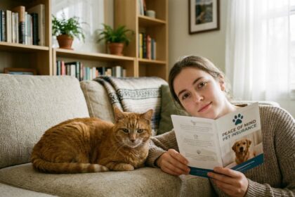 Chat senior assis sur un canapé moderne avec un humain