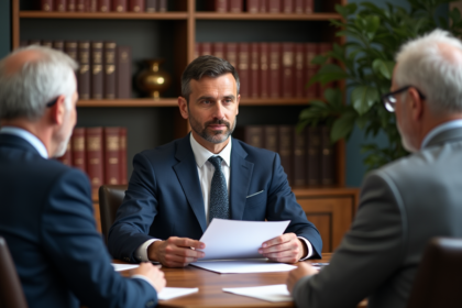 Conseiller financier en costume avec un couple senior dans un bureau