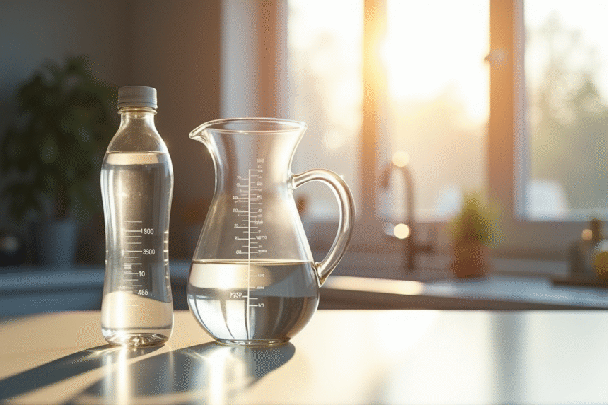 Plan de travail moderne avec un verre doseur précis rempli à 80cl