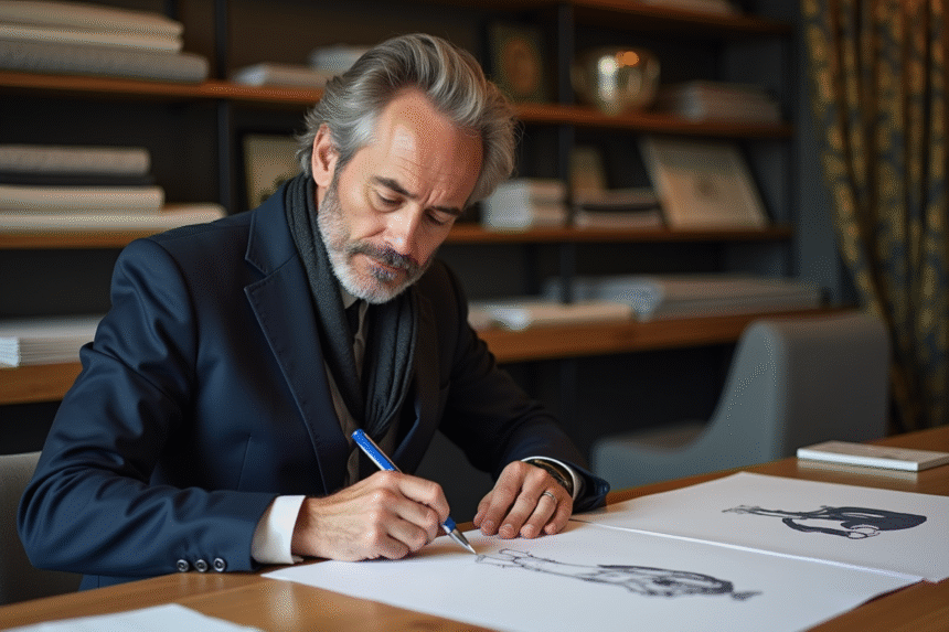 Designer de mode français en studio parisien