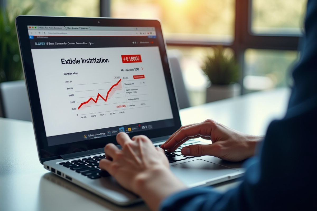 Mains utilisant un ordinateur avec graphique de salaire 1950 euros