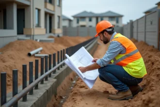 Ingénieur en construction examinant des micropiles sur site