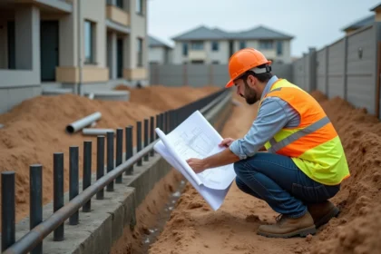 Ingénieur en construction examinant des micropiles sur site