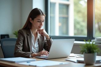 Enseignant au bureau moderne et lumineux avec documents