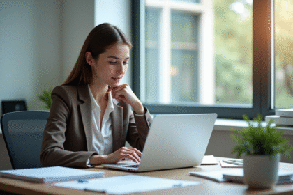 Enseignant au bureau moderne et lumineux avec documents