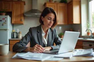 Femme d'âge moyen vérifiant son budget à la maison