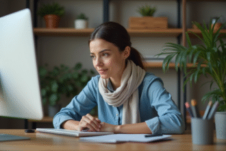 Jeune femme organisée dans un bureau moderne et calme