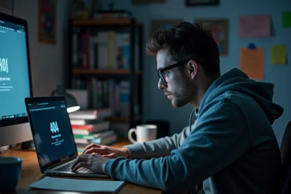 Utilisateur découvrant la fermeture du site Reaperscan devant un écran affichant une erreur 404