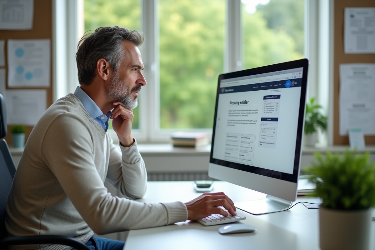 Homme consultant un site de retraite sur son ordinateur