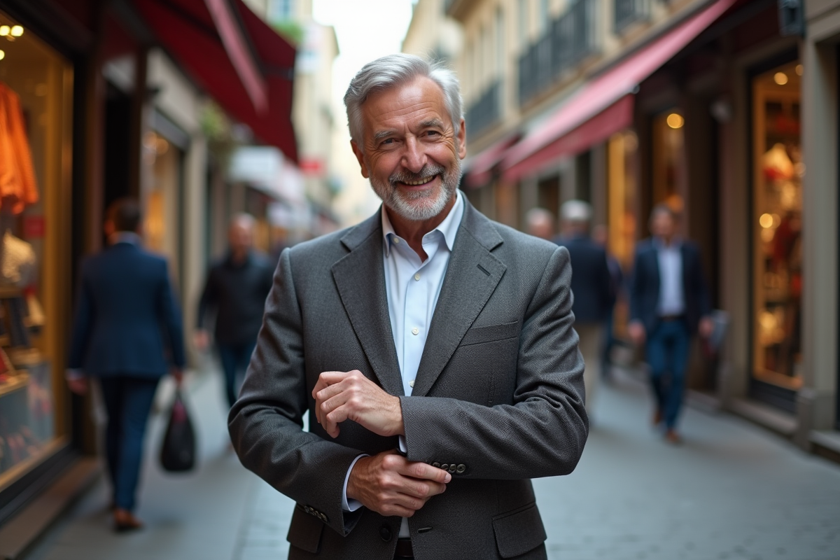 Homme en ville touchant la manche d