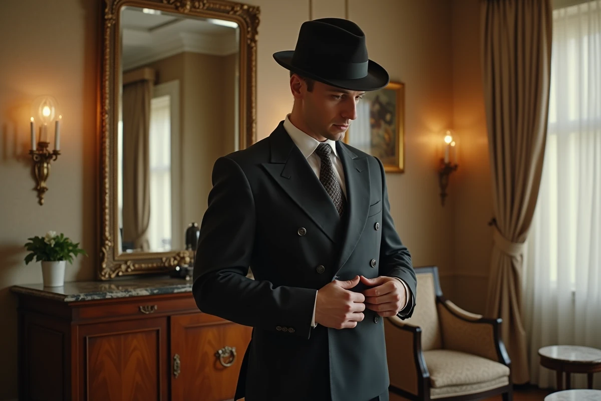 Homme en costume vintage dans un appartement art deco