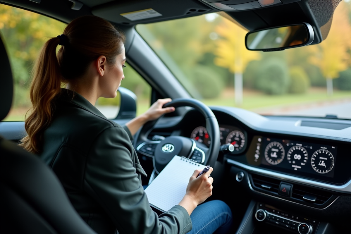 Jeune femme journaliste automobile dans l