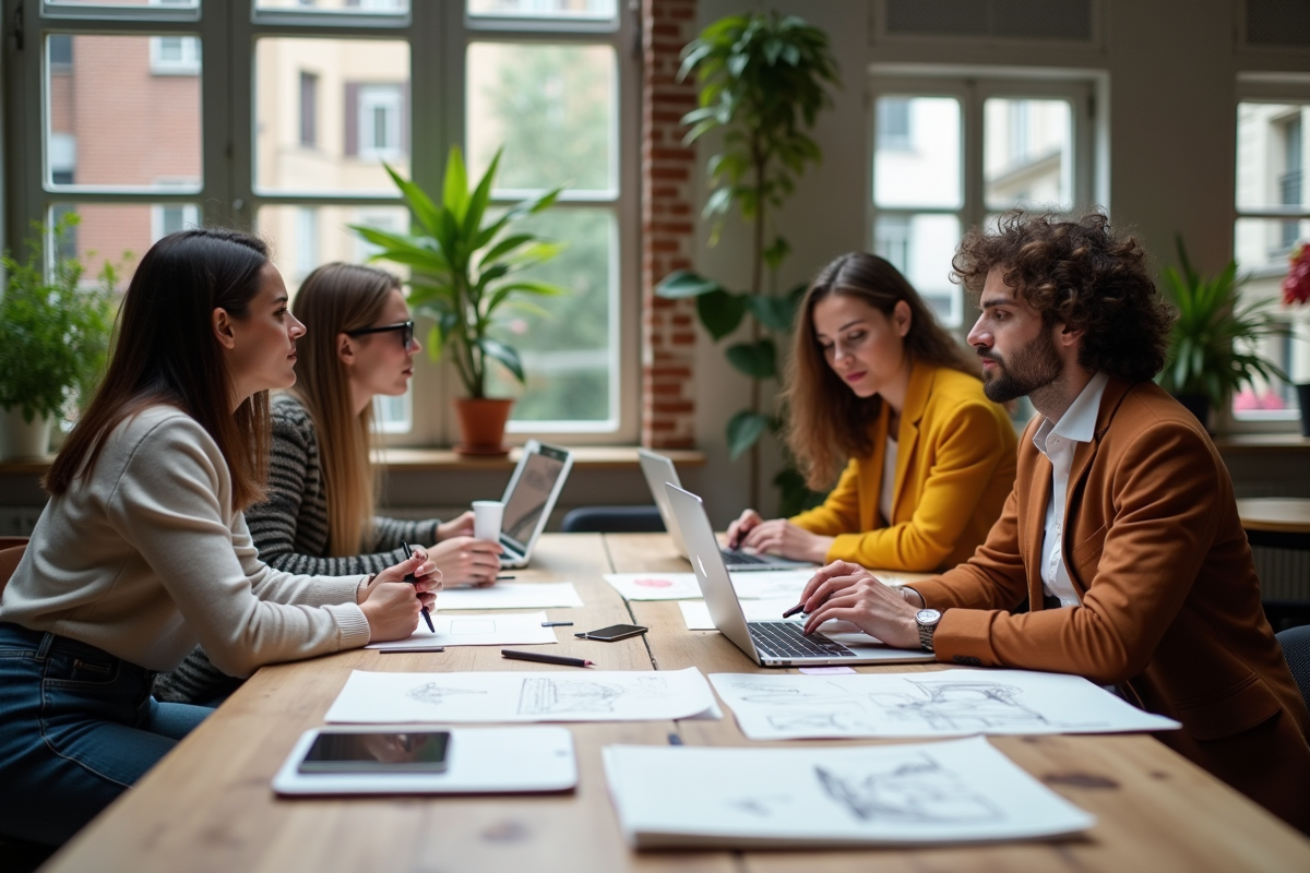 Jeunes créateurs français collaborant en coworking