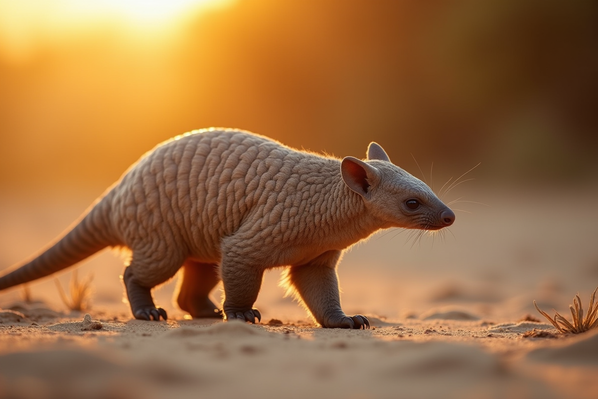 Pangolin marchant sur le sable à l