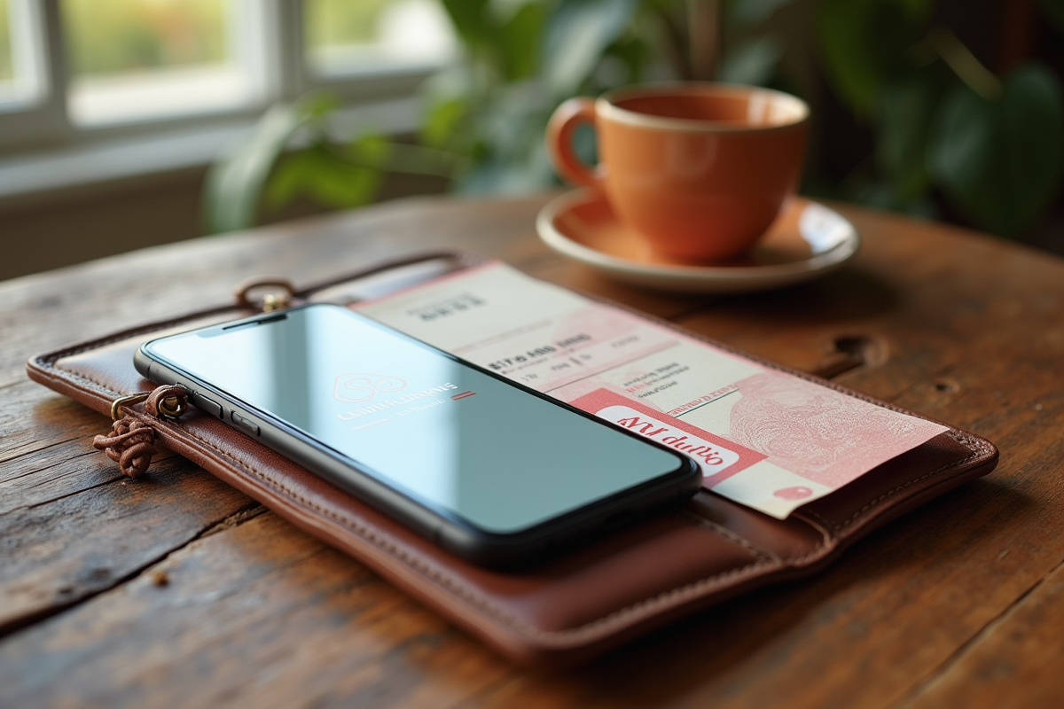 Portefeuille de voyage avec réservation Airbnb et smartphone