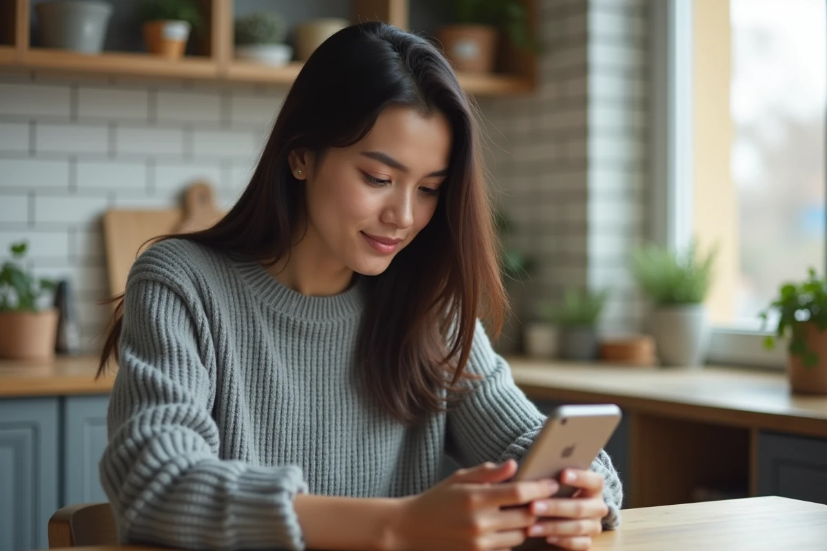 Jeune femme suivant l'acheminement de son colis Chronopost en temps réel sur smartphone